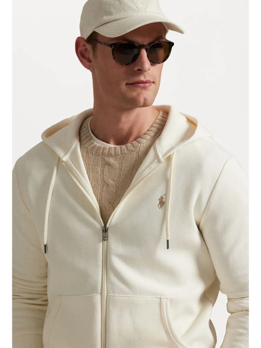 Polo Ralph Lauren DOUBLE KNIT FULL ZIP HOODIE Sweatshirt Cream XXL Tall